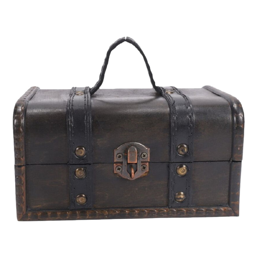 Caja de almacenamiento de madera vintage con asa, color negro