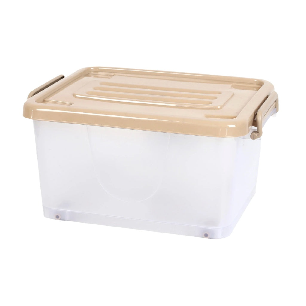 Contenedor de Almacenamiento de Plástico Transparente con Tapa Beige