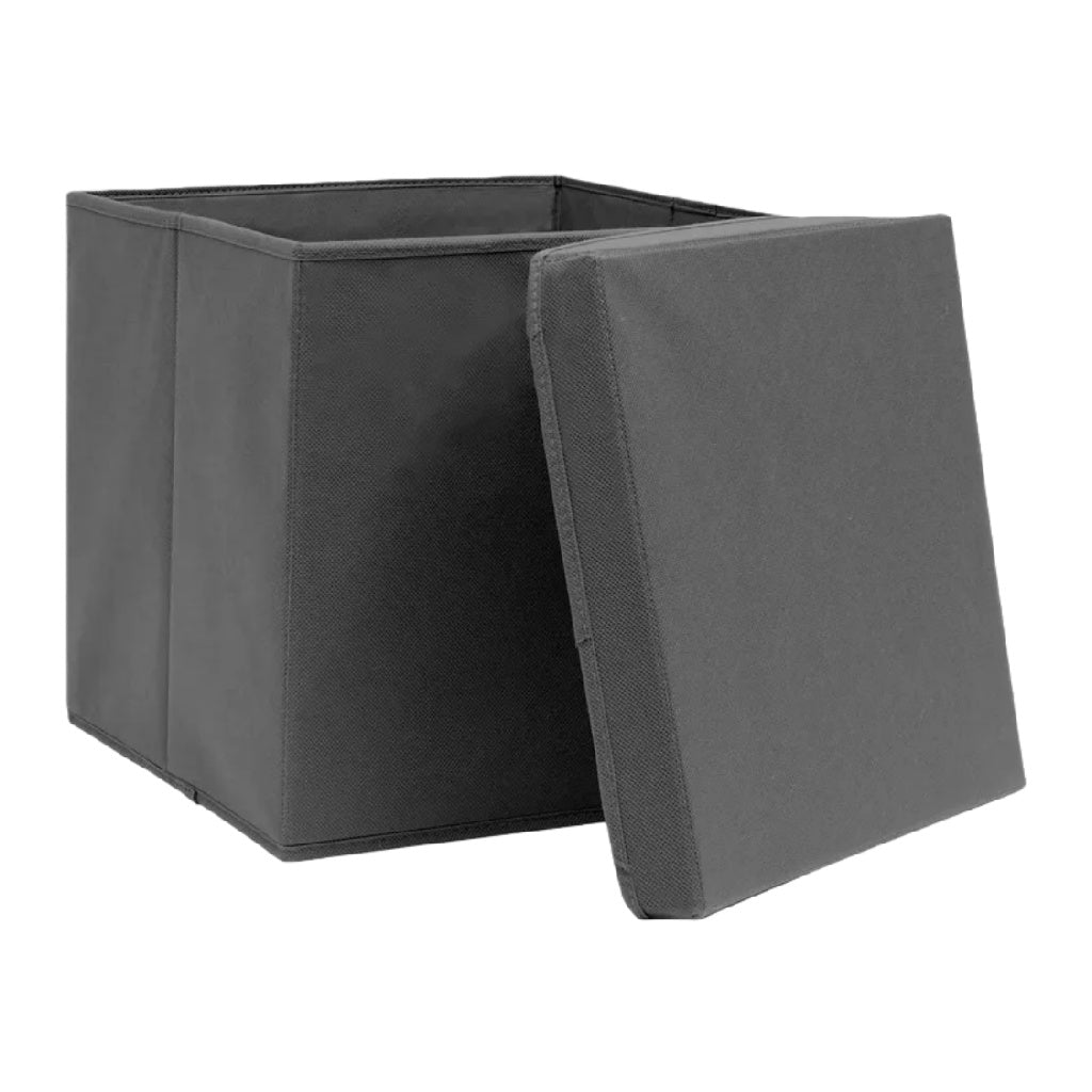 Caja de Almacenamiento de Tela Gris con Tapa
